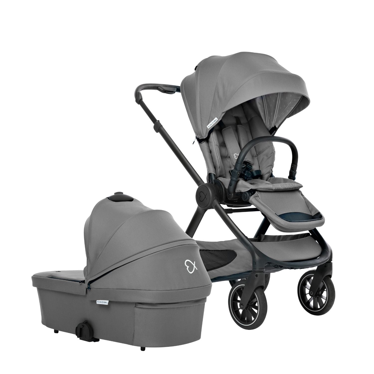 ELSA & EMIL Kinderwagen mit Sportsitz und extra großer Babywanne #farbe_elefantengrau