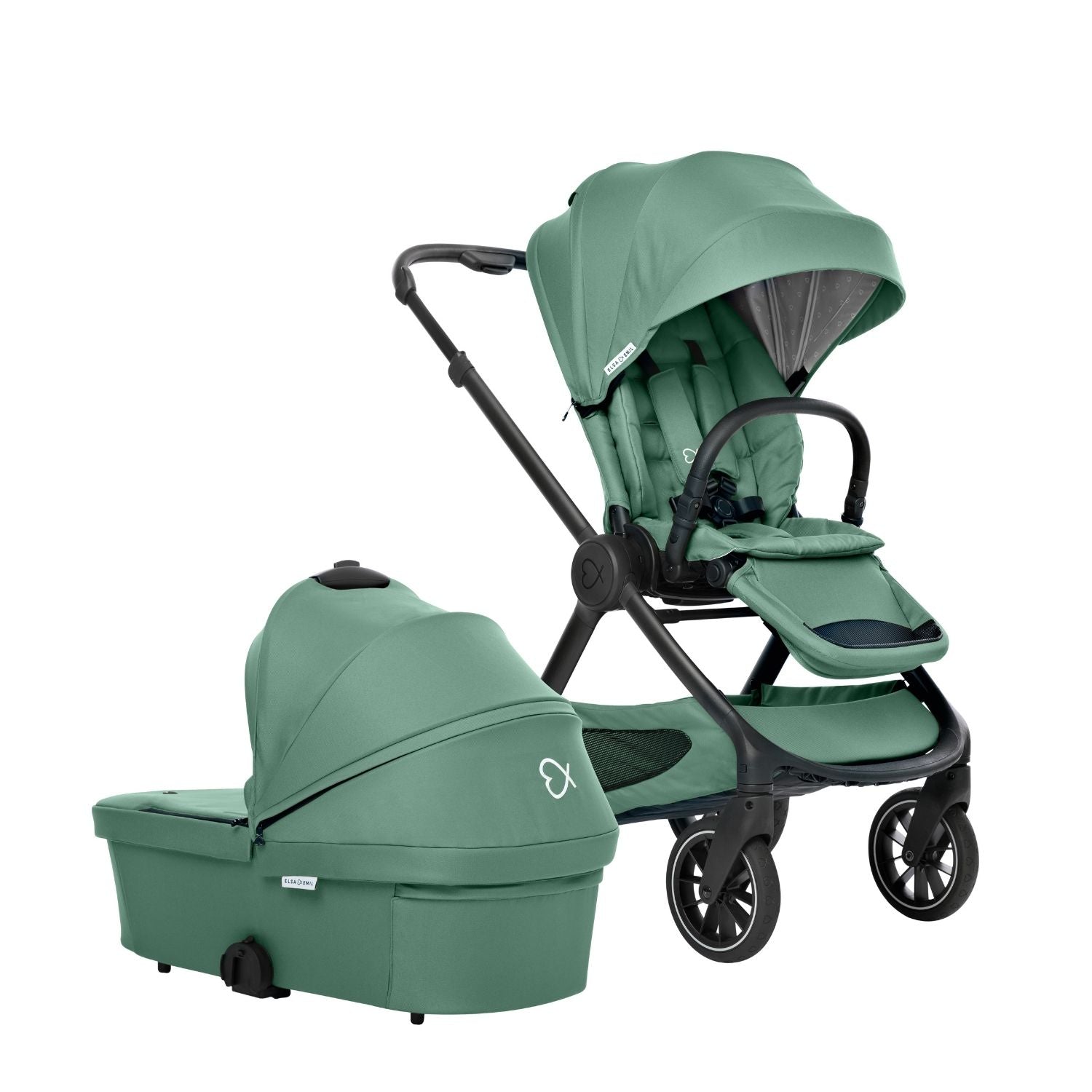 ELSA & EMIL Kinderwagen mit Sportsitz und extra großer Babywanne #farbe_krokodilgrün