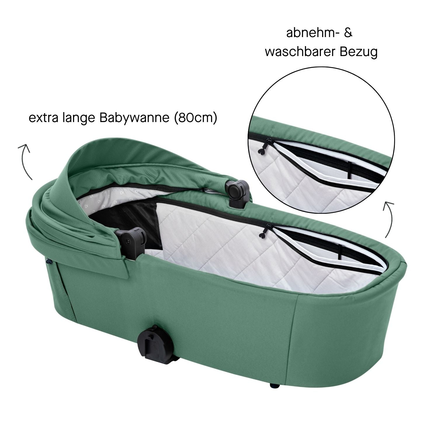 Extra lange Babywanne (80 cm) mit abnehmbarem und waschbarem Bezug #farbe_krokodilgrün