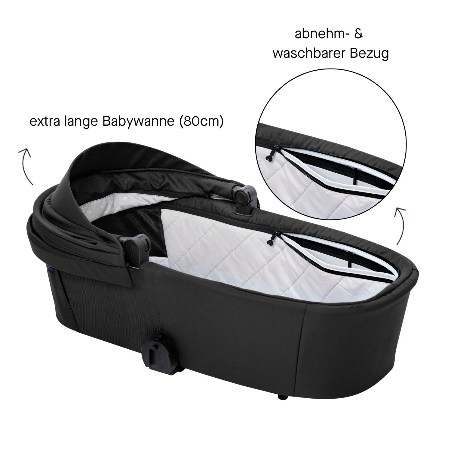 Extra lange Babywanne (80 cm) mit abnehmbarem und waschbarem Bezug #farbe_gorillaschwarz