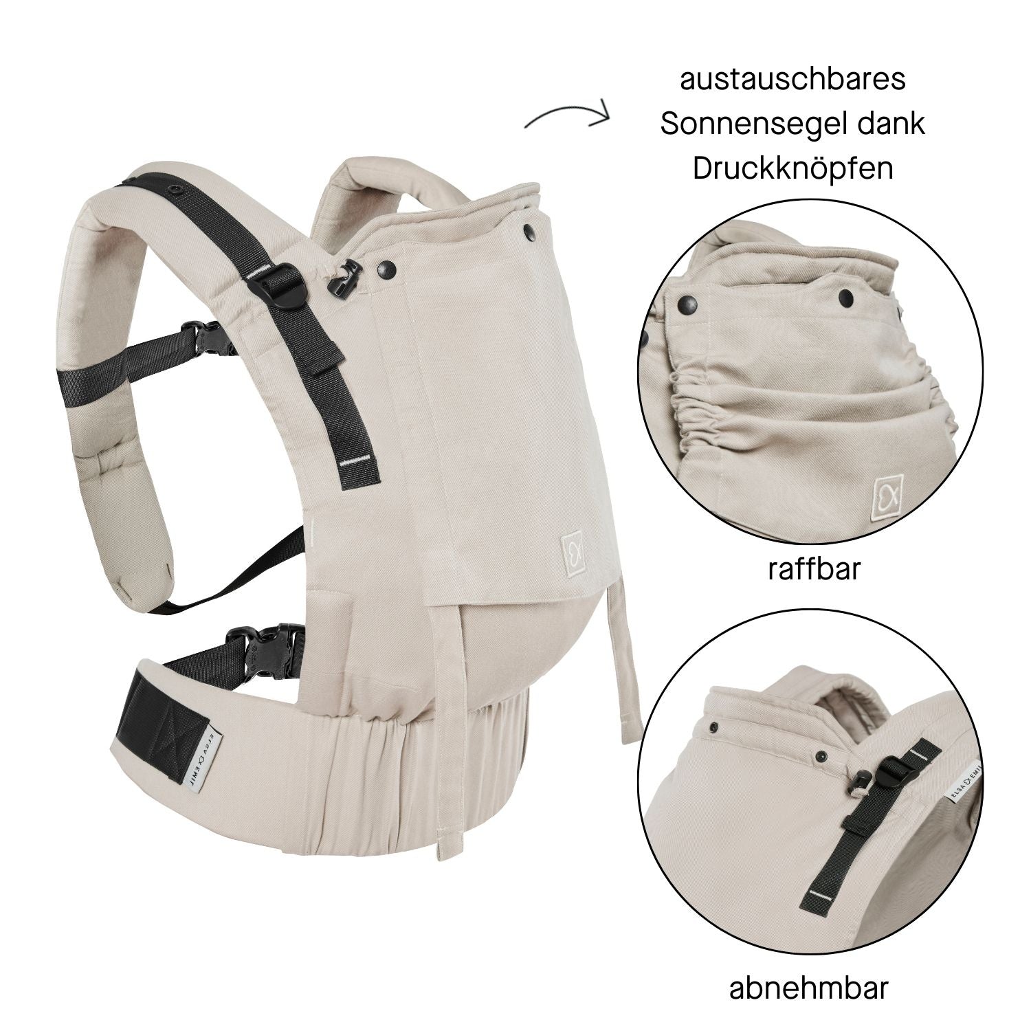 Fullbuckle #farbe_kängurubeige mit austauschbarem, raffbarem und abnehmbarem Sonnensegel