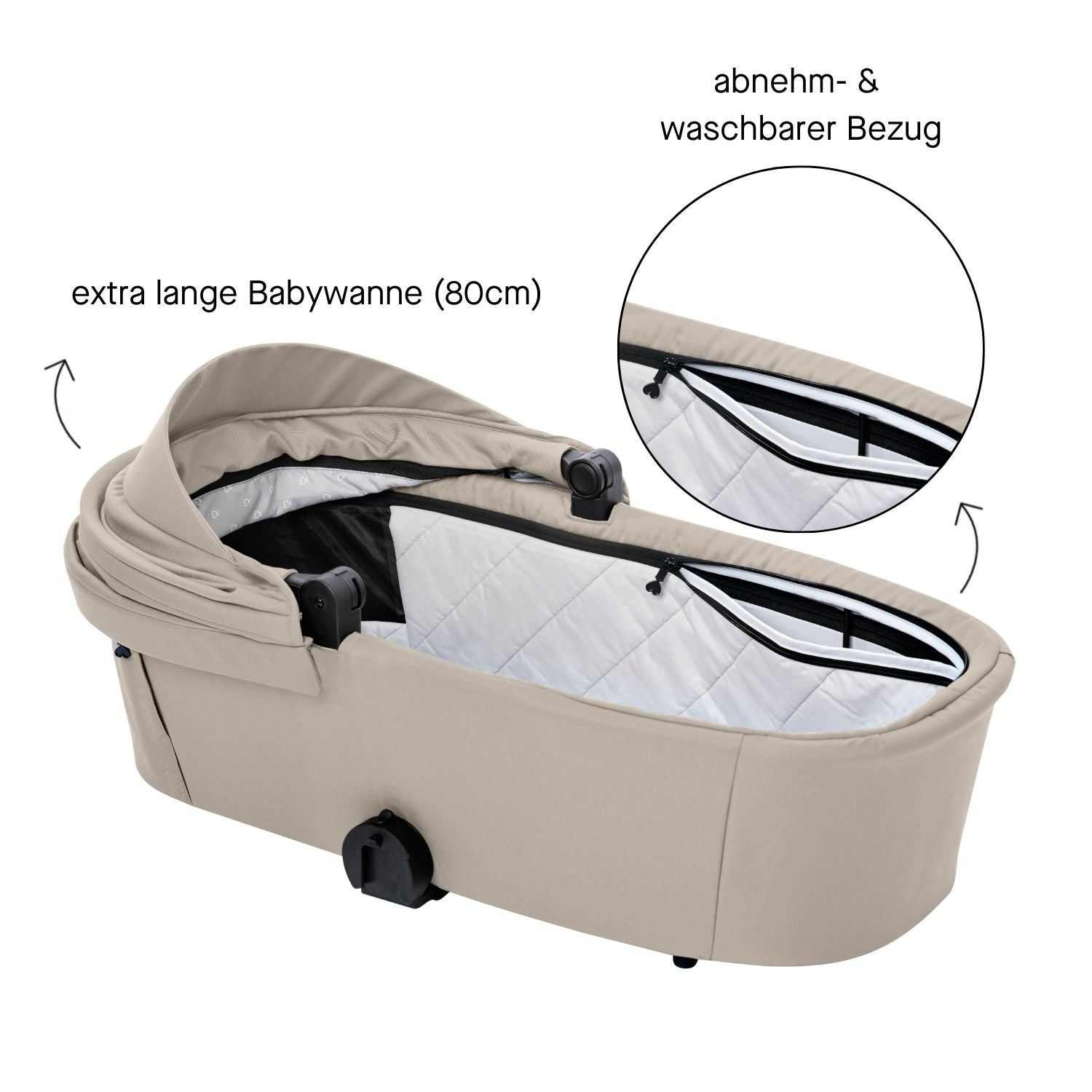 Extra lange Babywanne (80 cm) mit abnehmbarem und waschbarem Bezug #farbe_kängurubeige