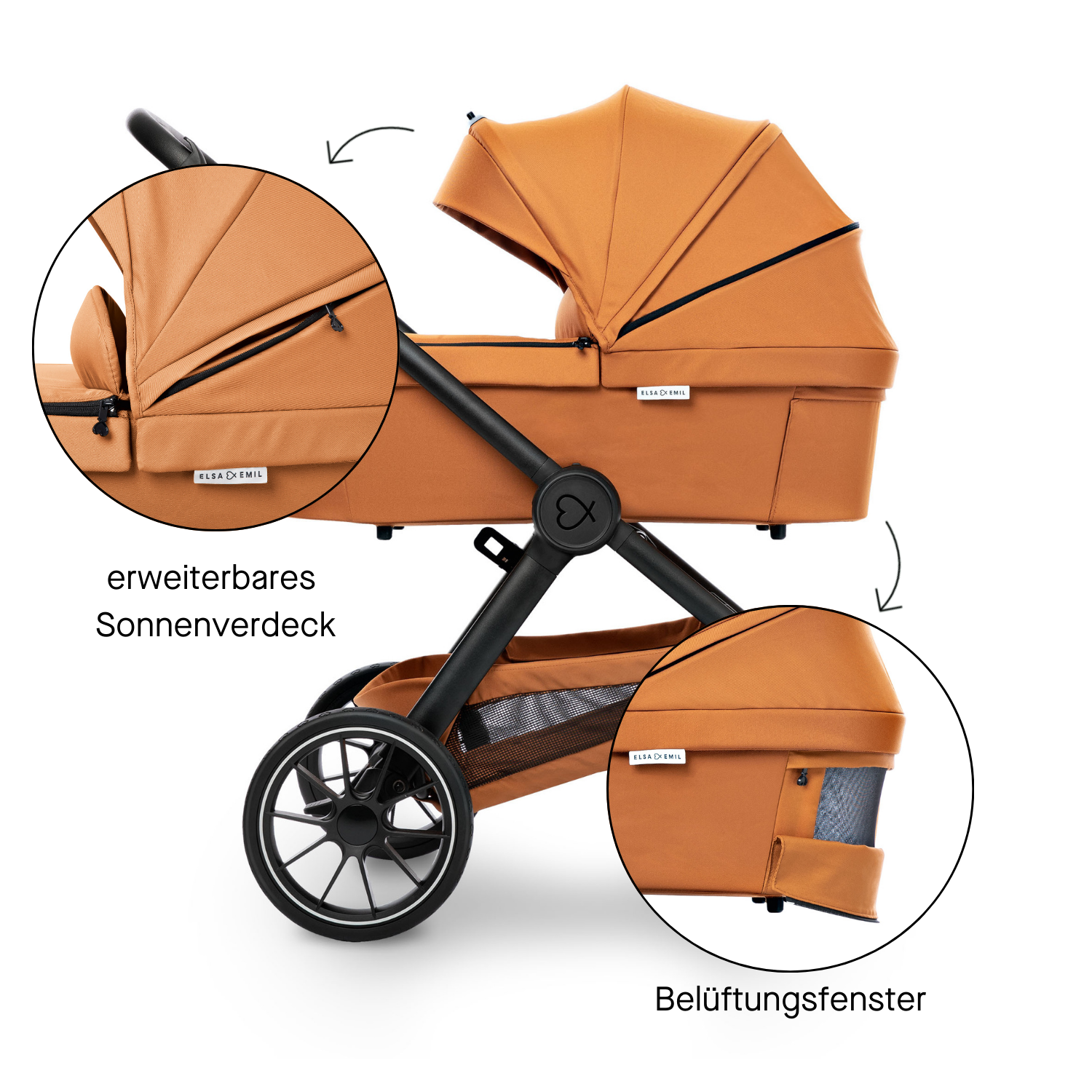 Babywanne mit erweiterbarem Sonnenverdeck und Belüftungsfenster