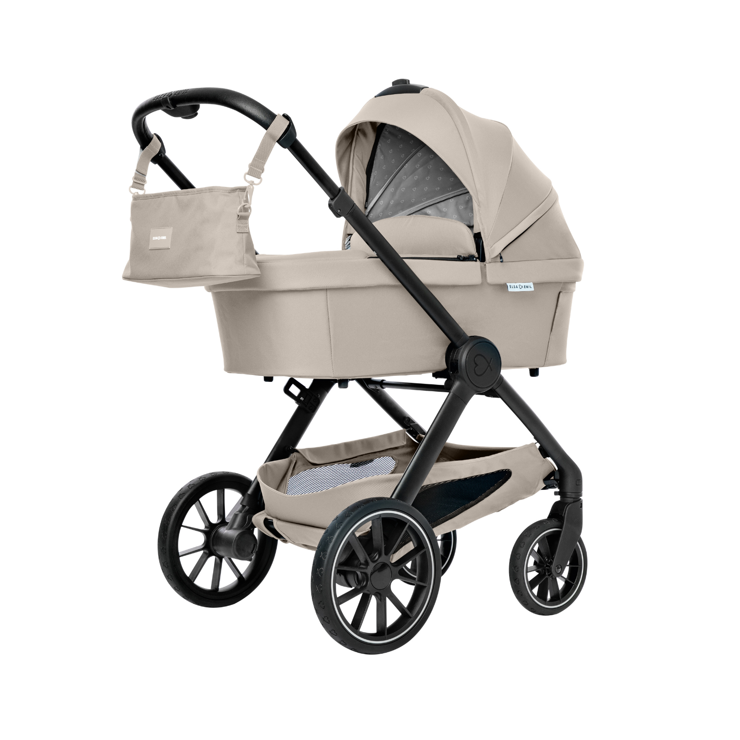 Organizer am Kinderwagen befestigt #farbe_kängurubeige