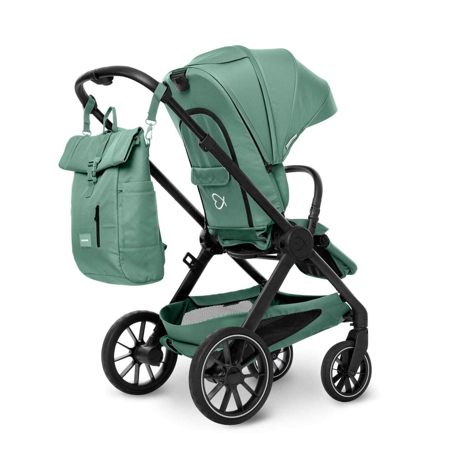 Rucksack am Kinderwagen #farbe_krokodilgrün