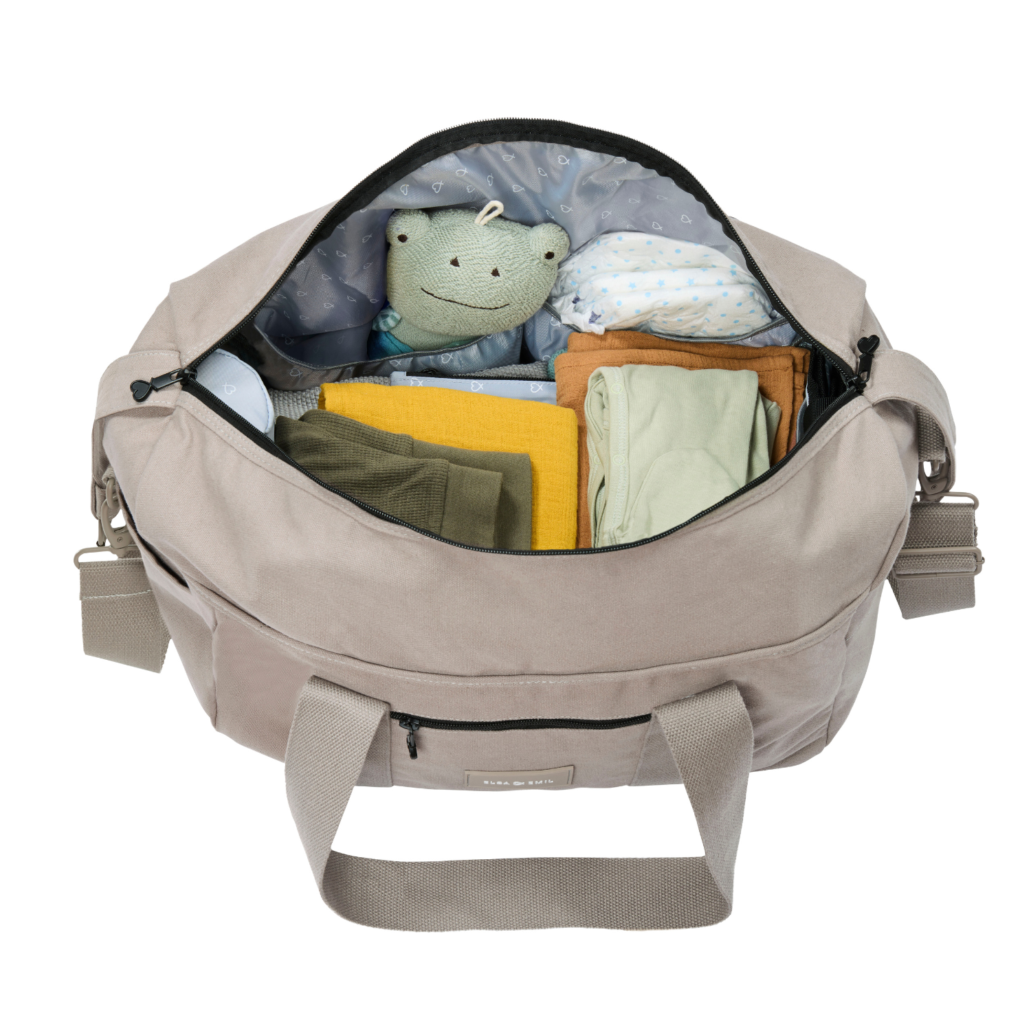 Innenansicht der Wickeltasche (gefüllt) #farbe_kkängurubeige