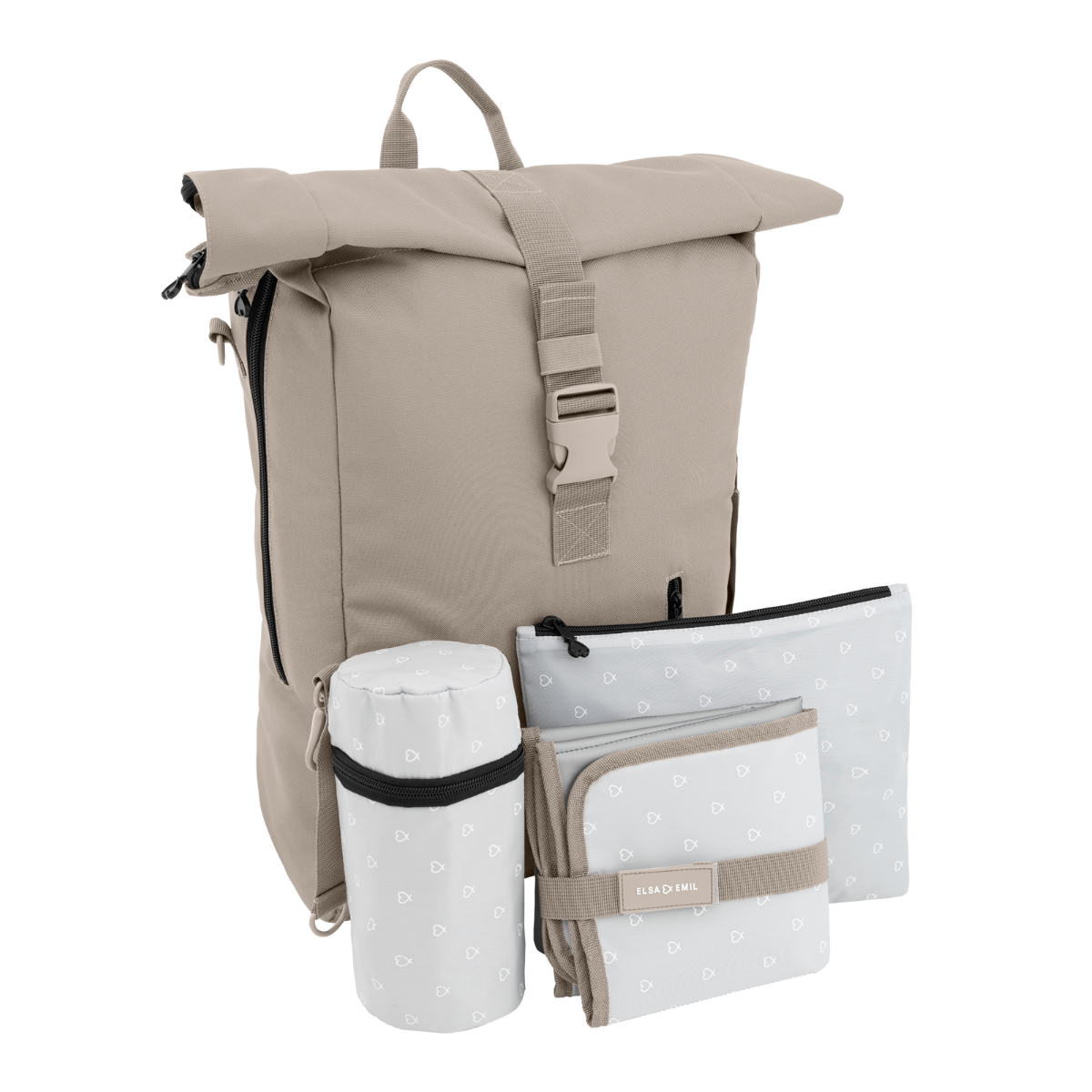 Rolltop Rucksack mit Zubehör #farbe_kängurubeige