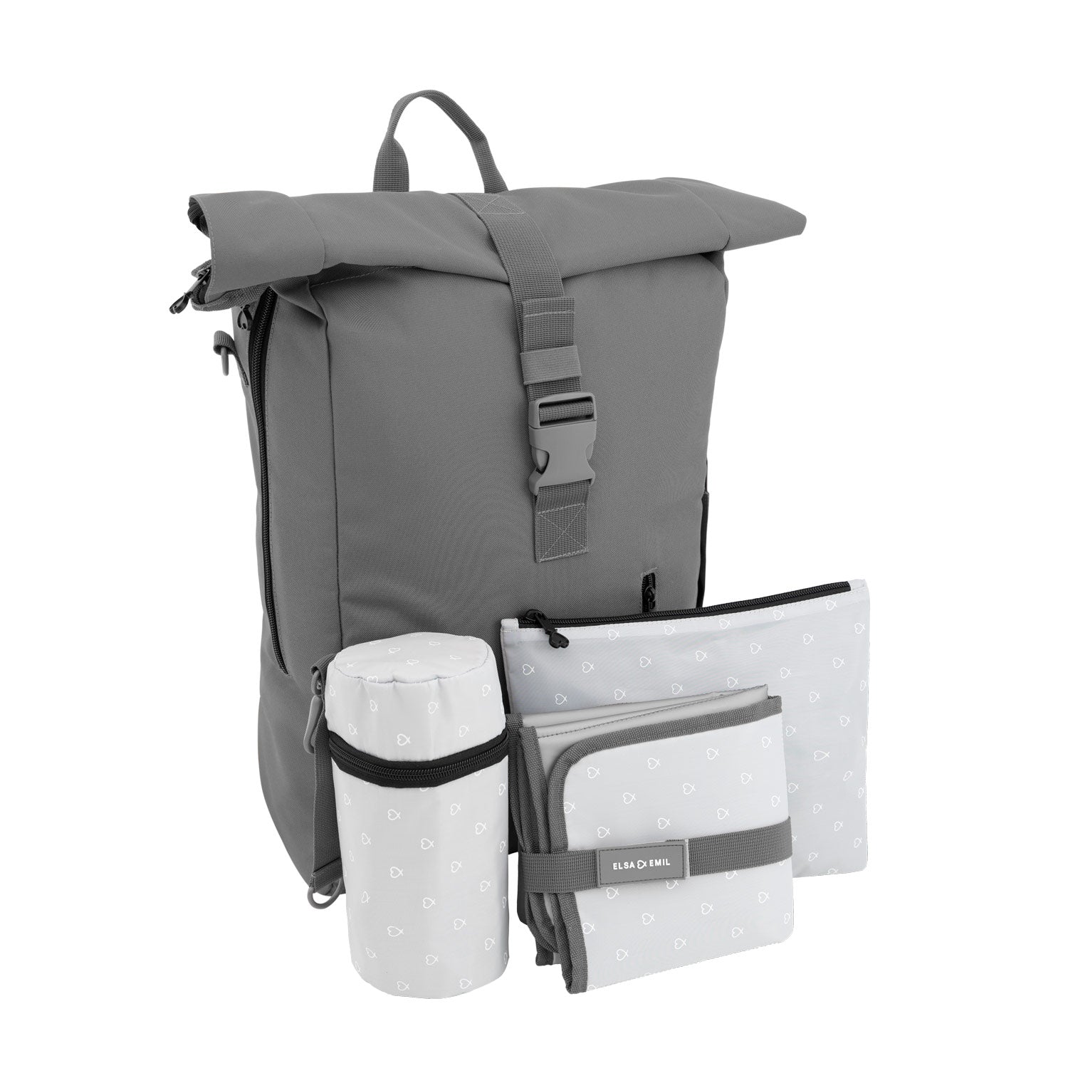 Rolltop Rucksack mit Zubehör #farbe_elefantengrau