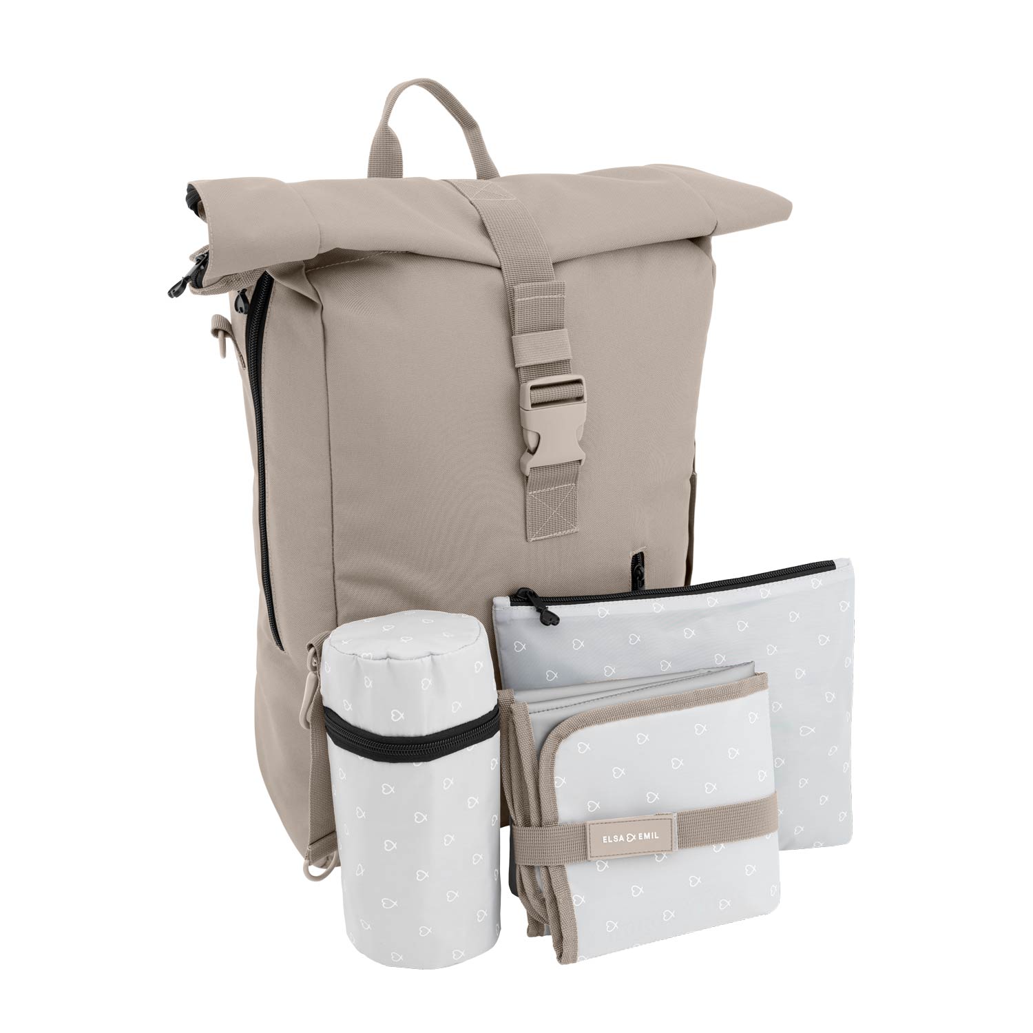 Rolltop Rucksack mit Zubehör #farbe_kängurubeige
