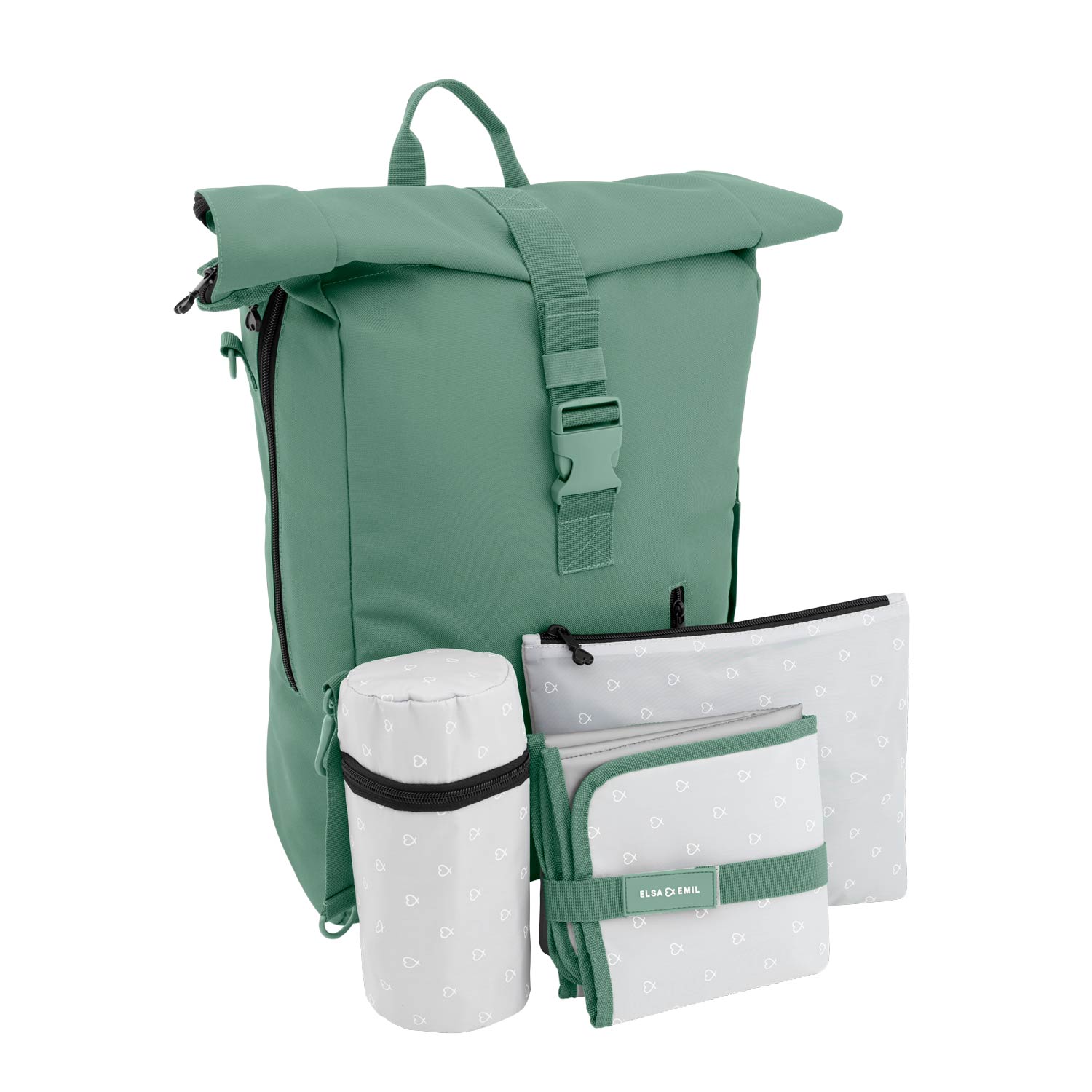 Rolltop Rucksack mit Zubehör #farbe_krokodilgrün