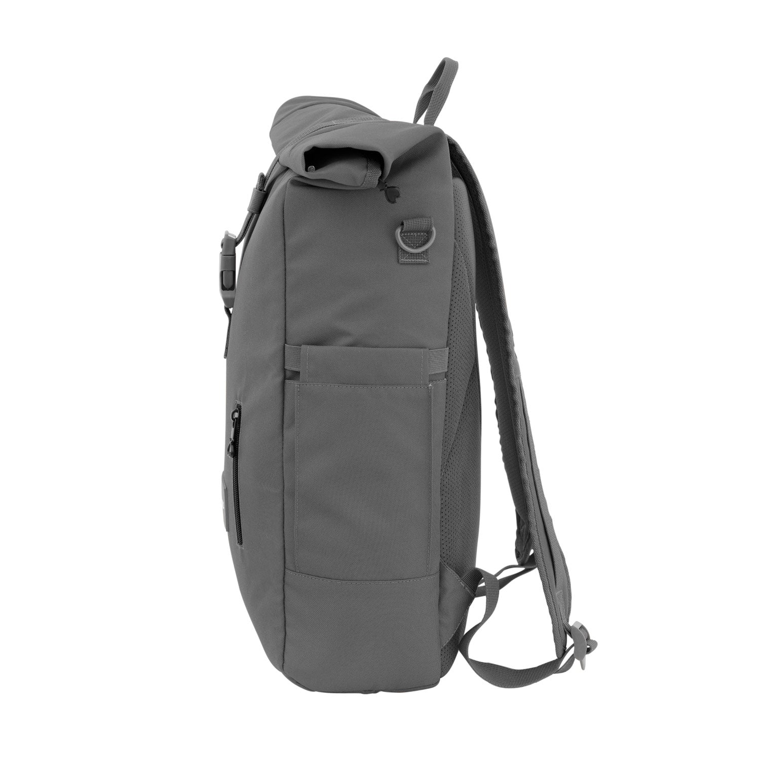 Rolltop Rucksack von der linken Seite #farbe_elefantengrau