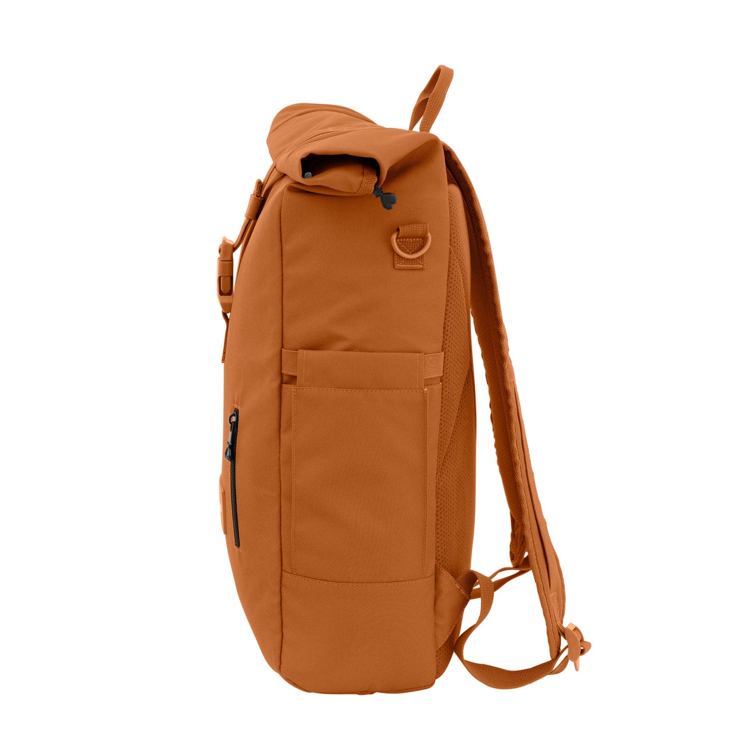 Rolltop Rucksack von der linken Seite #farbe_fuchsrot
