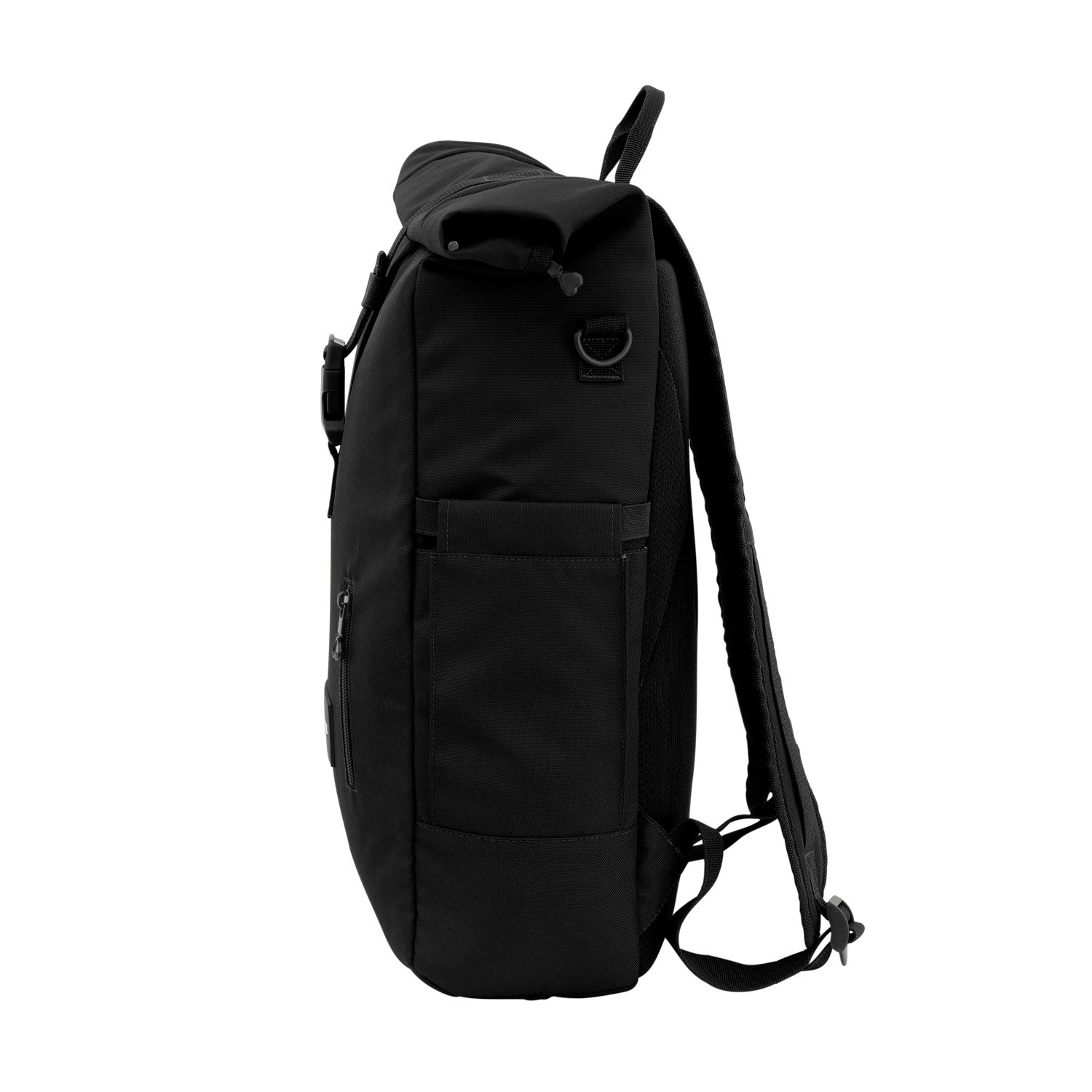 Rolltop Rucksack von der linken Seite #farbe_gorillaschwarz