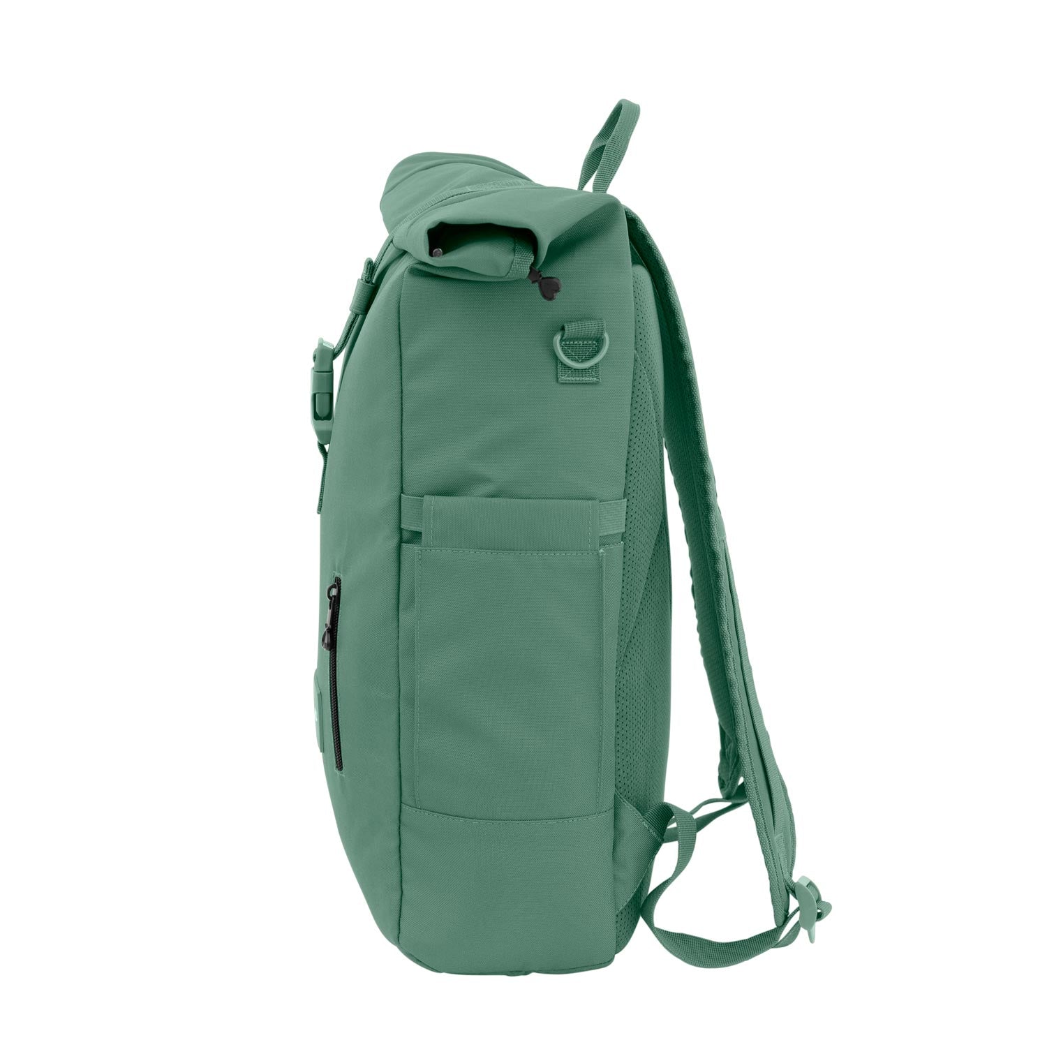 Rolltop Rucksack von der linken Seite #farbe_krokodilgrün