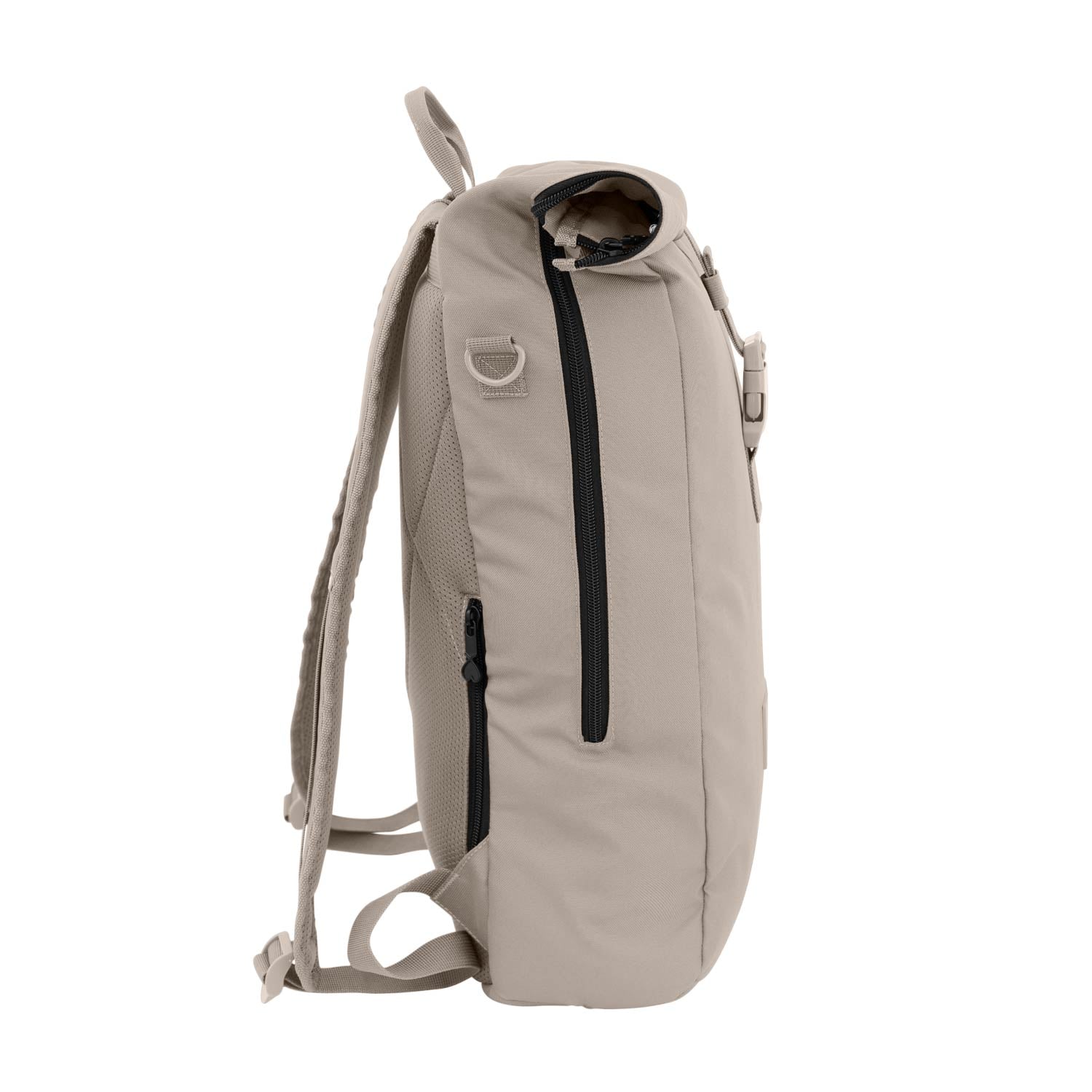 Rolltop Rucksack von der rechten Seite #farbe_kängurubeige